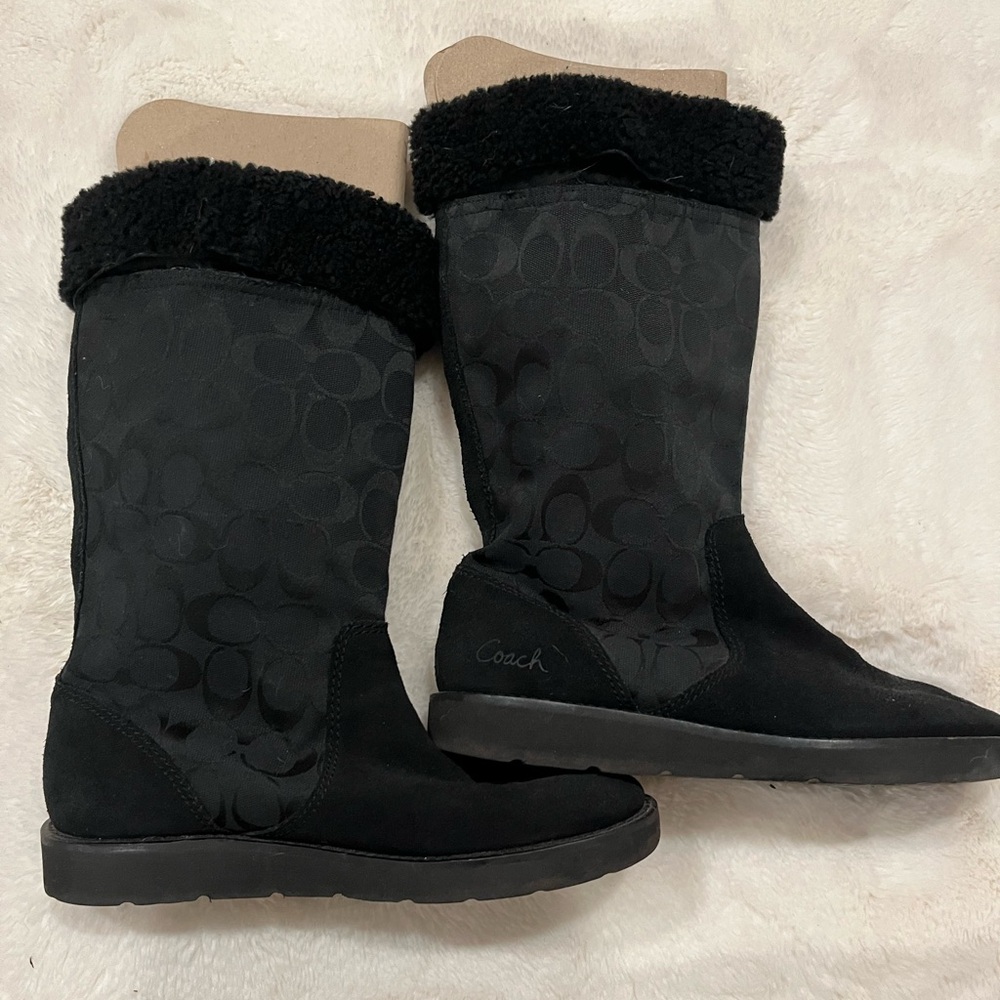 Coach Black Winter Boots with Shearling Trim